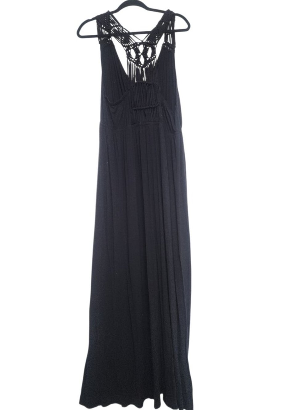 Lane Bryant 14/16 Black Maxi Dress Macrame Back Sleeveless Stretch Boho